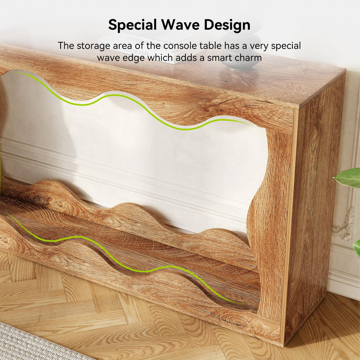 LITTLE TREE 63-Inch Console Table, Chic Design, Sofa Table Behind Couch, Farmhouse Console with Build-in Storage Space for Entryway, Living Room, Hallway LITTLE TREE