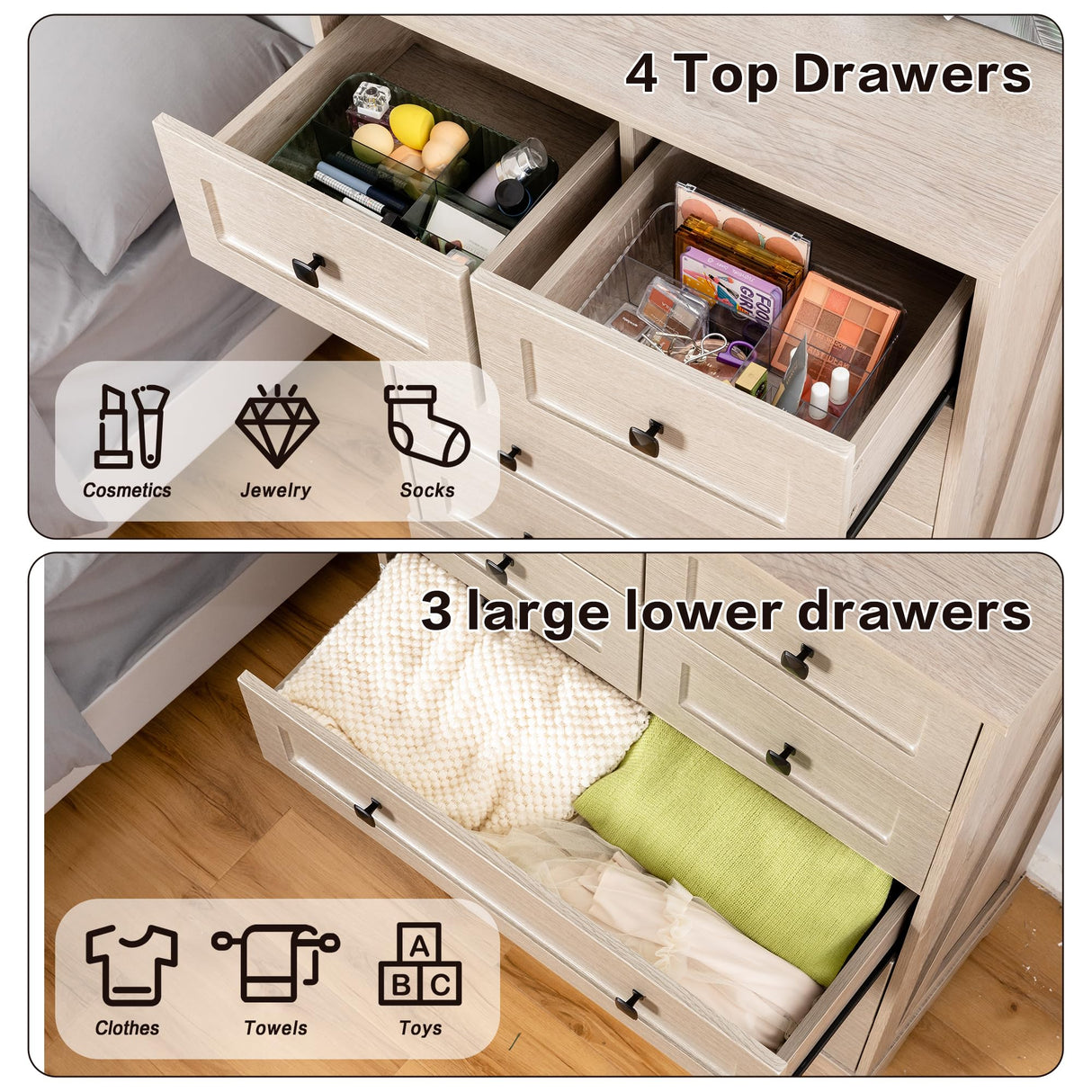 spanspace 7 Drawers Tall Dressers for Bedroom, 44" Wood Chest of Drawers with Metal Handle, Farmhouse Dresser for Living Room, Hallway spanspace