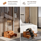 TINAMO 25" Long Step Stool for Adult & Kid - Wooden Two Step Stool 500 Lbs - Riser 2-Step Spa & Hot Tub Stairs for Pool - Heavy Duty 2 Step Stools for Bed, Kitchen, Indoor/Outdoor (Acacia Wood) Tinamo