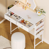 White Vanity Desk with Fabric Drawer, 32 Inch Small Makeup Vanity Desk No Mirror No Chair, Girls Dressing Table with Side Pocket, Modern Vanity Table for Cosmetics, Hair Tools in Bedroom Dressing Room Zuyachuza