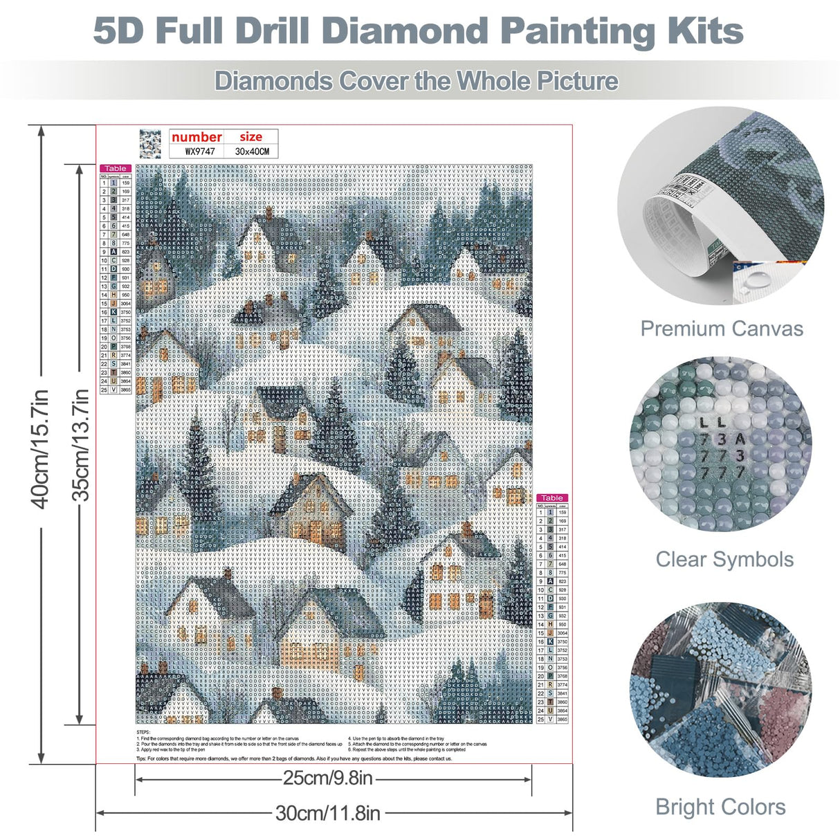 MEIYUDA Winter Snow Scene Diamond Art Kits for Adults, 5D Abstract House Diamond Art Painting for Beginners, DIY Winter House Diamond Painting Full Drill Crystal Craft Kits for Home Wall Decor 12x16in MEIYUDA