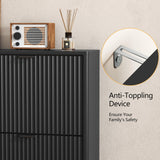 Shoe Cabinet Storage for Entryway with 4 Flip Drawers, Black Fluted Shoe Cabinet with Adjustable Shelves, Wooden Hidden Shoe Rack Freestanding Narrow Slim Shoes Storage for Hallway, Entrance HUANLEGO