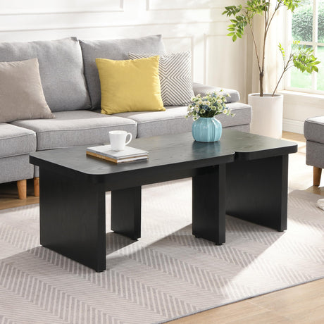 FIVEGIVEN Black Modern Coffee Table - Modular L Shaped Convertible to Square/Rectangle, 47.2 Inch Wooden Coffee Table with Rounded Corners & Adjustable Feet FIVEGIVEN
