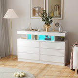 BEWISHOME White Dresser for Bedroom with Charging Station and LED Lights, 6 Drawer Dresser Chests of Drawers, Wood Dresser for Closet, Modern Wide Dresser with Open Space, TV Stand, White KCG02W BEWISHOME