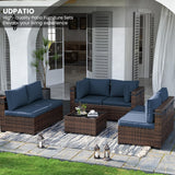 UDPATIO 2 Pieces Patio Furniture Sofa Sets, Outdoor All-Weather Patio Sectional Sofa with Non-Slip 4 Inch Thick Cushion Deep Seating High Back (Navy Blue) UDPATIO