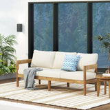 Merax 76.5" Outdoor 3 Seater Patio Sofa Acacia Wood Frame Conversation Set with Cushions Merax