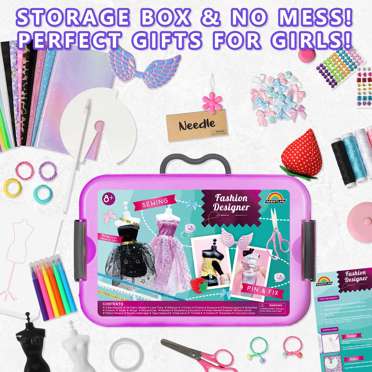 900+ Fashion Designer Kits for Girls with Mannequins-Kids Sewing Kits，Girls Fashion Design Gift，Arts and Crafts Kit，Girl Craft Activities Age 6 7 8 9 10 11 12 AGENTLAN