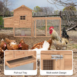Outdoor Chicken Coop for 2-4 Chickens Wooden Hen House Poultry Pet Hutch Run Cage w/Waterproof Asphalt Roof, Ramp, Nesting Box, Wire Fence (80") GOJOOASIS