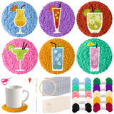 FoszaSzept Cocktail Punch Needle Coaster Kit, 22Pcs Embroidery Needle Coasters Crafts for Beginners, Easy DIY Mug Tufted Making Set with 6 Patterns Hoop Self Adhesive Felt Cloth Threading Device FoszaSzept