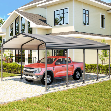 12x20FT Metal Carport, Heavy Duty Carport Canopy with Reinforced Frame and Base for All-Weather, Outdoor Garage Car Port for Pickup Trucks, Boats, Tractors or Party FansaFurn