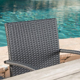 Christopher Knight Home Louise Outdoor Wicker Dining Set with Acacia Wood Table and Bench and Water Resistant Cushions, 6-Pcs Set, Sandblast Light Grey / Black Rustic Metal / Grey / Grey Cushions Christopher Knight Home