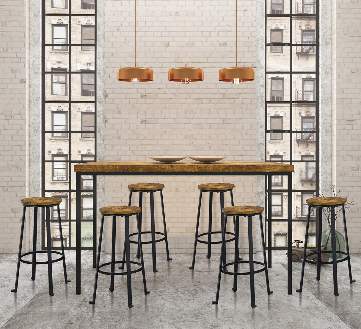 Yaheetech 29.5 inch Bar Stools Set of 2 Bar Height Stools Industrial Tall Bar Chair Round Backless Counter Stools with Metal Legs for Dining Room/Living Room/Kitchen Counter Rustic Brown Yaheetech