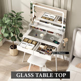 Fameill Small Makeup Vanity Desk Lighted Mirror&Stool,Vanity Table Set with Storage Drawer & Chair,White Vanity for Girls with Power Strip,Vanity Table for Bedroom,White Fameill
