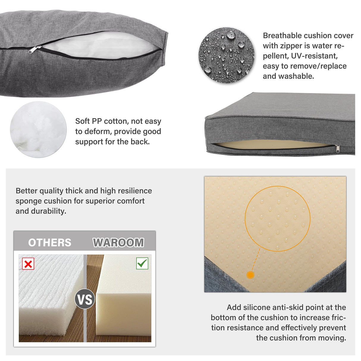 WAROOM Patio Furniture Set 6 Piece Grey Wicker Outdoor Furniture Patio Sectional Sofa Couch PE Rattan Conversation Sets with Fire Pit Table, Grey cushion WAROOM