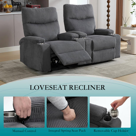 Manual Recliner Chair with Pull Ring, 3 Position 140° Reclining Sofa for Living Room, Nursery, RV, and Office,Oversized Recliner Chairs for Adults(Grey Corduroy Fabric) AIWOEN