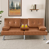 Yaheetech Convertible Sofa Bed Adjustable Couch Sleeper Modern Faux Leather Home Recliner Reversible Loveseat Folding Daybed Guest Bed, Removable Armrests, Cup Holders, 3 Angles, 772lb Capacity, Brown Yaheetech