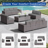 ASJMR Outdoor Patio Furniture Set, 12 Pieces Outdoor Sectional Furniture High Backrest Patio Sofa, All-Weather PE Rattan Patio Conversation Set with Coffee Table & Cushions(Grey). ASJMR