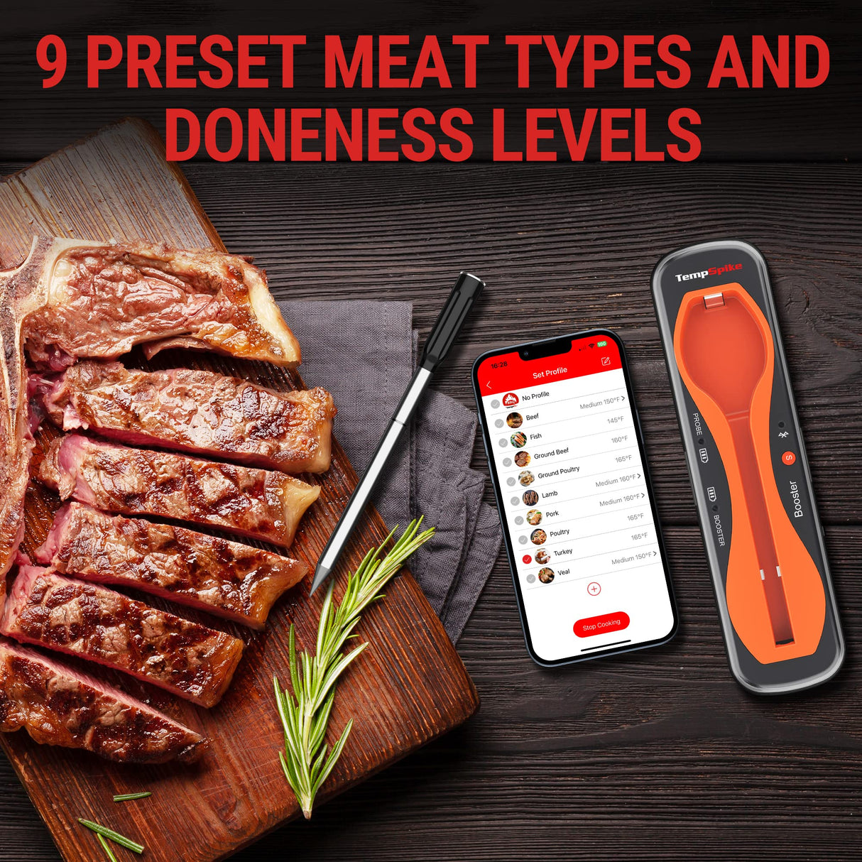 ThermoPro TempSpike 500FT Wireless Meat Thermometer, Bluetooth Meat Thermometer Wireless for Turkey Beef Lamb, Meat Thermometer Digital Wireless for Rotisserie Sous Vide BBQ Oven Smoker Thermometer ThermoPro