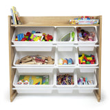 Humble Crew Toy Storage Organizer with Top Shelf and 9 Removable Bins, Natural/White – Toddler Bookshelf with Toy Organizer - Modern Toy Rack Ideal for Kids' Rooms, Playrooms, and Nurseries Humble Crew