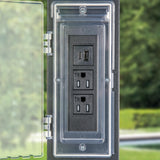 Modern Shade Hardtop Gazebo 12' x 16' with 4 LED Lights, Outdoor Gazebo with Double Roof, Aluminum Frame, Patio Pavilion with USB Charging Port Deck, Mosquito Netting and Curtains, Wood Looking Modern Shade Outdoor Living Spaces