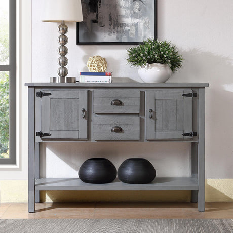 SPOFLYINN 48'' Solid Wood Sideboard Cabinet with 2 Drawers Cabinets Bottom Open Shelf 220LB Load Capacity Console Table for Living Room Hallway Entryway Grey One Size SPOFLYINN
