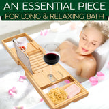 SereneLife Luxury Bamboo Bathtub Caddy Tray - Adjustable Natural Wood Bath Tub Organizer with Wine Holder, Cup Placement, Soap Dish, Book Space & Phone Slot for Spa, Bathroom & Shower SLBCAD20 SereneLife