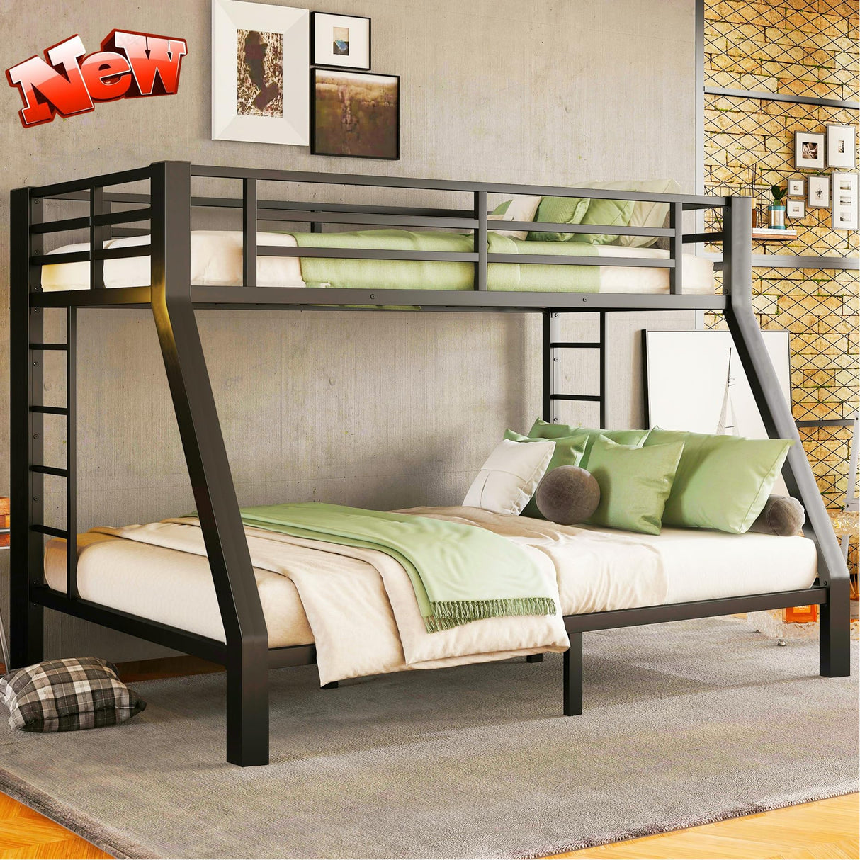 SIGONE Stronger & Safer Metal Bunk Bed Twin XL Over Queen Size Bunkbed, More Stable Heavy Duty Thickened Steel Bunk Queen Bed with Reinforced Legs & Ladders (Easier to Assemble) (Twin XL Over Queen) SIGONE