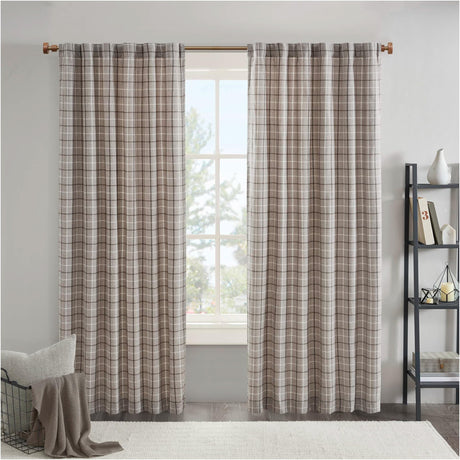 Madison Park Anaheim Cabin Plaid Curtain Window, Thermal Insulated Fleece Lining, Living Room Decor Room Darkening Drape for Bedroom, 1-Single Panel Pack, 50" x 84", Rod Pocket, Brown Madison Park