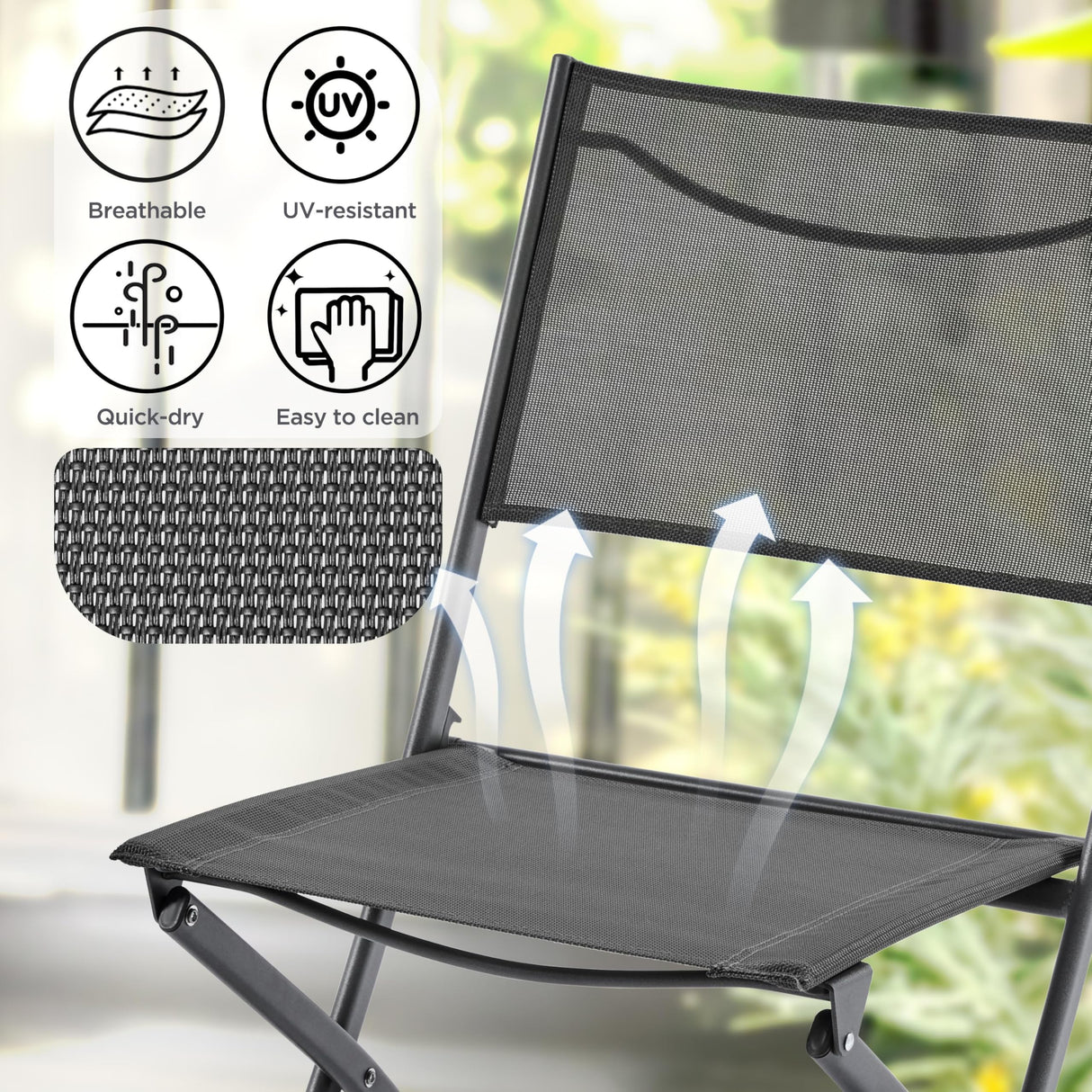 Yaheetech Patio Portable Dining Chairs Set of 4 with Metal Frame, Outdoor Metal Folding Chairs with Backrests for Camping, Lawn, Yard, Beach, Dark Gray Yaheetech