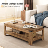 Farmhouse Coffee Table, 47.2" Modern Rustic Wooden Center Table with Storage, Rectangle Living Room Tables, 2-Tier Industrial Cocktail Tea Table for Living Room OWIPAW