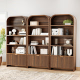 LEVNARY Arched Bookcase with Drawer, 70" Tall 5-Tier Bookshelf with Fluted Carved Drawer, Freestanding Display Storage Cabinet for Living Room Bedroom Home Office (Walnut) LEVNARY