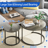 VILAWLENCE Nesting Coffee Table Set of 2, Modern Round Side Table End Tables for Living Room Bedroom Balcony,Grey Wooden Stacking Accent Coffee Tables with Metal Frame VILAWLENCE