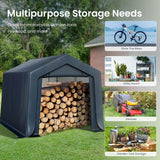 PHI VILLA 8'x12'x7.3' Outdoor Portable Storage Shelter Shed Garage with 2 Roll up Zipper Doors & Vents Carport for Motorcycle Bike Waterproof and UV Resistant Anti-Snow Portable Garage Kit Tent, Gray PHI VILLA