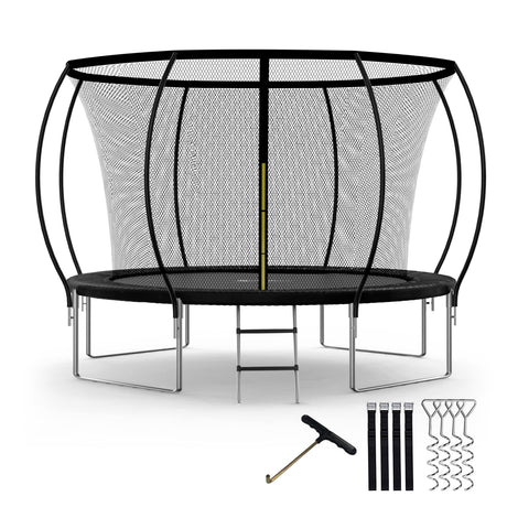 Simple Deluxe Trampoline for Kids with Safety Enclosure Net 12FT Wind Stakes Simple Deluxe 400LBS Weight Capacity Outdoor Backyards Trampolines with Non-Slip Ladder for Children Adults Family, Black Simple Deluxe