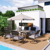 Pamapic 7 Piece Patio Dining Set for 6,Outdoor Wicker Furniture Set for Backyard Garden Deck Poolside with 4 Dining Chairs and 2 Swivel Rockers,Iron Slats Table Top, Removable Cushions(Gray) Pamapic