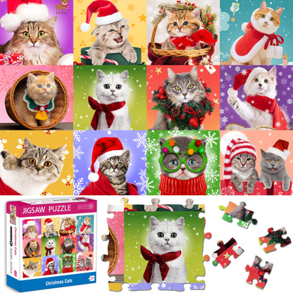 Bestbase Christmas Puzzle 100 Piece Puzzles for Kids - Christmas Cats, Multicolor Jigsaw Puzzles for Kids Ages 4-8 3-5 8-10, Stocking Stuffers Christmas Toys Cat Puzzle Kids Puzzles for Girls and Boys