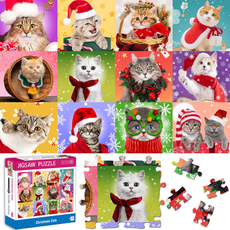 Bestbase Christmas Puzzle 100 Piece Puzzles for Kids - Christmas Cats, Multicolor Jigsaw Puzzles for Kids Ages 4-8 3-5 8-10, Stocking Stuffers Christmas Toys Cat Puzzle Kids Puzzles for Girls and Boys Bestbase