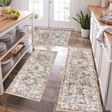 Pauwer Kitchen Mats for Floor 3 Piece Set Boho Non Slip Kitchen Rugs Washable Farmhouse Kitchen Floor Mats Thick Long Kitchen Throw Area Rug Carpet Runner for Hallway Entryway Laundry Bathroom Pauwer