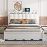 Bellemave Queen Bed Frame with Headboard & USB Ports, Queen Size Platform Bed with Twin XL Size Trundle, Queen Size Bed Frame with 2 Drawers, No Noise, No Box Spring Needed, Wood, White Bellemave