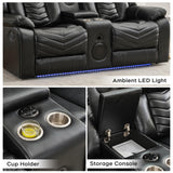 Power Recliner Sofa Set 5-Seater with Zero Gravity,Bass Speaker,Wireless Charger,USB/Type-C Ports,LED Lights,Cup Holders,Faux Leather Electric Reclining Loveseat Couch Recliner Sets,2 Piece,Black Comfort Stretch