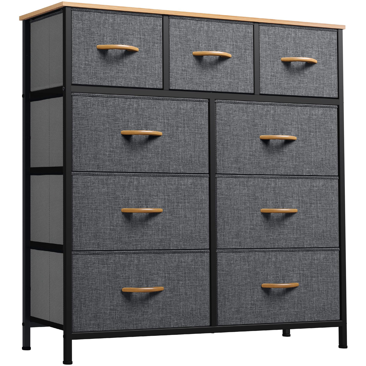YITAHOME Dresser for Bedroom with 9 Drawers, Fabric Storage Dresser, Closet Dresser & Chest of Drawers for Living Room, Closets - Sturdy Steel Frame, Wooden Top & Easy Pull Fabric Bins(Dark Grey) YITAHOME