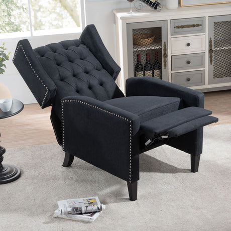 Push Back Recliner Chair,Easy Chairs for Small Spaces,Comfy Armchair,Reading Recliner Chairs for Adults,Living Room Accent Chair, Wingback and Rivets Design for Modern Recliner Chair(Black) NITYASUNDARA