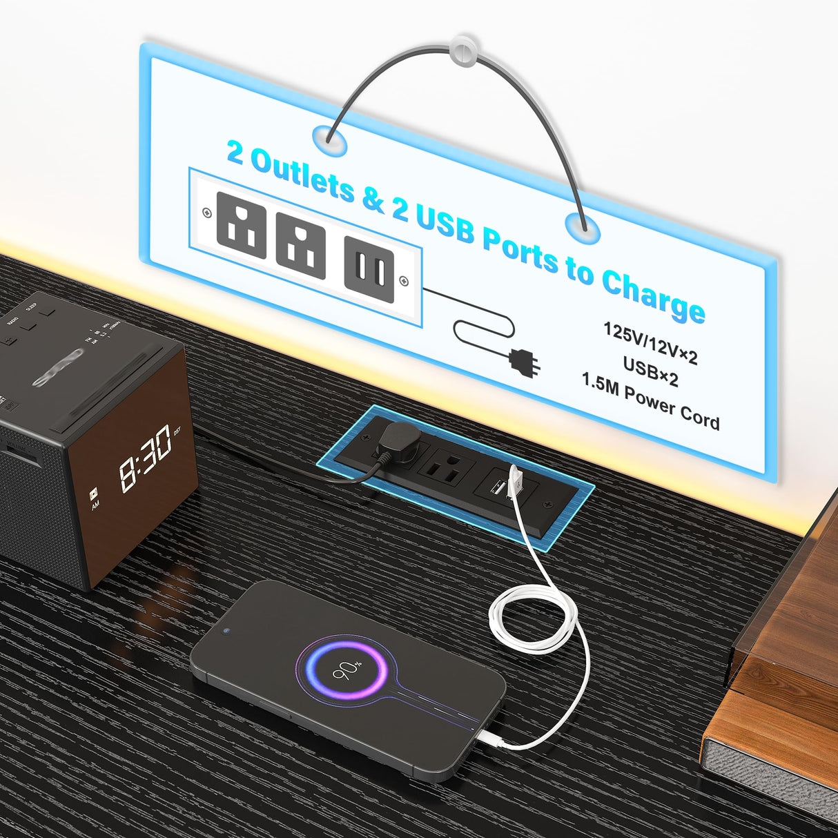 EnHomee Fits 75" TV Stand Dresser for 65 70 75 Inch TV 63"W Dresser TV Stand for Bedroom with LED Lights & Power Outlets & 12 Drawers Black Dresser for Bedroom Long Fabric Dresser Entertainment Center EnHomee