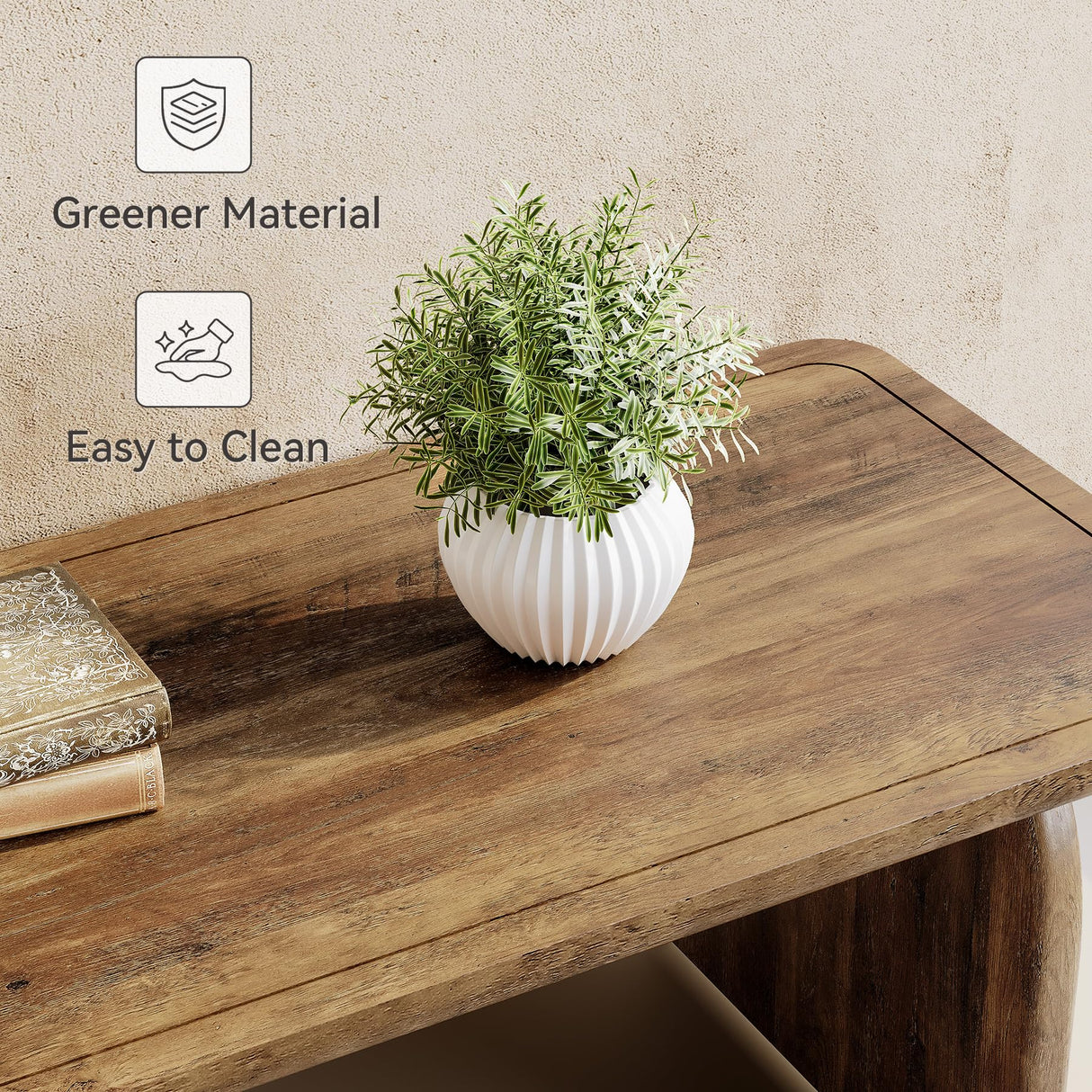 LITTLE TREE Farmhouse Coffee Table, 47 Inches Wooden Center Tables with Rounded Corners, Rectangular Living Room Tables, Modern Low Cocktail Tea Furniture for Living Room (Rustic Brown) LITTLE TREE