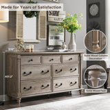 T4TREAM Farmhouse 7 Drawers Dresser Chests for Bedroom w/ 4 Solid Wood Feet & Column Decor, Tall Wide Wood Country Rustic Chest of Drawers, Storage Dressers for Bedroom, Living Room, Light Rustic Oak T4TREAM