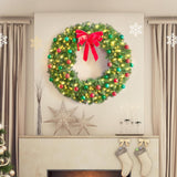Yaheetech 48in Large Artificial Christmas Wreath, Pre-lit Holiday Accent Decoration with Red Bow, 200 LED Lights & 720 PVC Tips, Metal Structure for Door Wall & Mantel Yaheetech