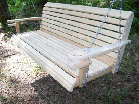 Generic 6FT Cypress Porch Swing Made in USA with Cup arms and Hanging Hardware, Unfinished Natural Wood Tone Generic