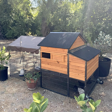 Chicken Coop All-Iron Frame Large Hen House Mobile Poultry Cage with Nesting Box,Metal Run,Waterproof Rain Cover Duck Coop, 85" Aivituvin