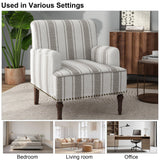 DREAMSIDEA Accent Chair, Mid Century Modern Comfy Armchair for Living Room, Linen Fabric Single Sofa Lounge for Reading Bedroom Apartment Waiting Room with Wood Legs (Brown Stripe, Set of 1) DREAMSIDEA