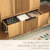 Yechen 64" Fluted Armoire Wardrobe Closet with Doors and Drawer, Wooden Wardrobe Closet Cabinet with Adjustable Shelve, Modern Small Armoires Storage Clothes, Coats for Bedroom, Natural Yechen